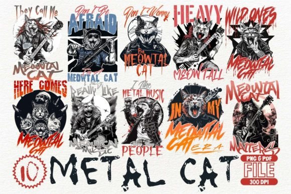 Metal Cat T-shirt Design Bundle: Bold Graphics for Merch & Branding