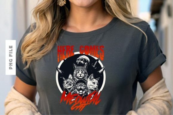 Unleash Feline Attitude with the Here Comes Meowtal Cat T-shirt Design